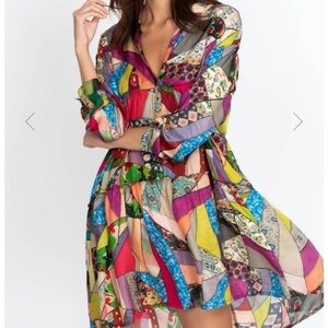 Johnny Was Dress Jasmine Vintage Mini ShirtDress Silk in Patchwork